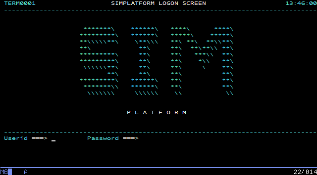 SimBank logon screen
